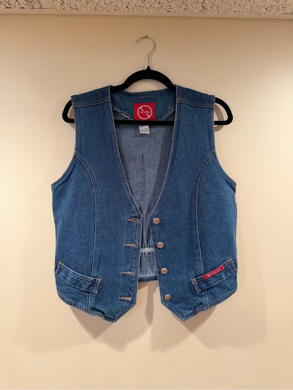 No Excuses Denim Vest with Button Front - Blue